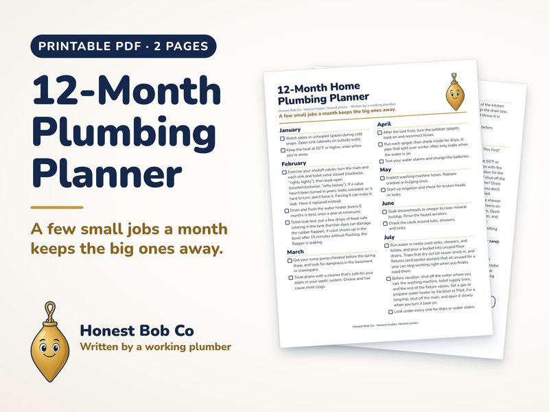 12-Month Plumbing Planner printable, 2 pages
