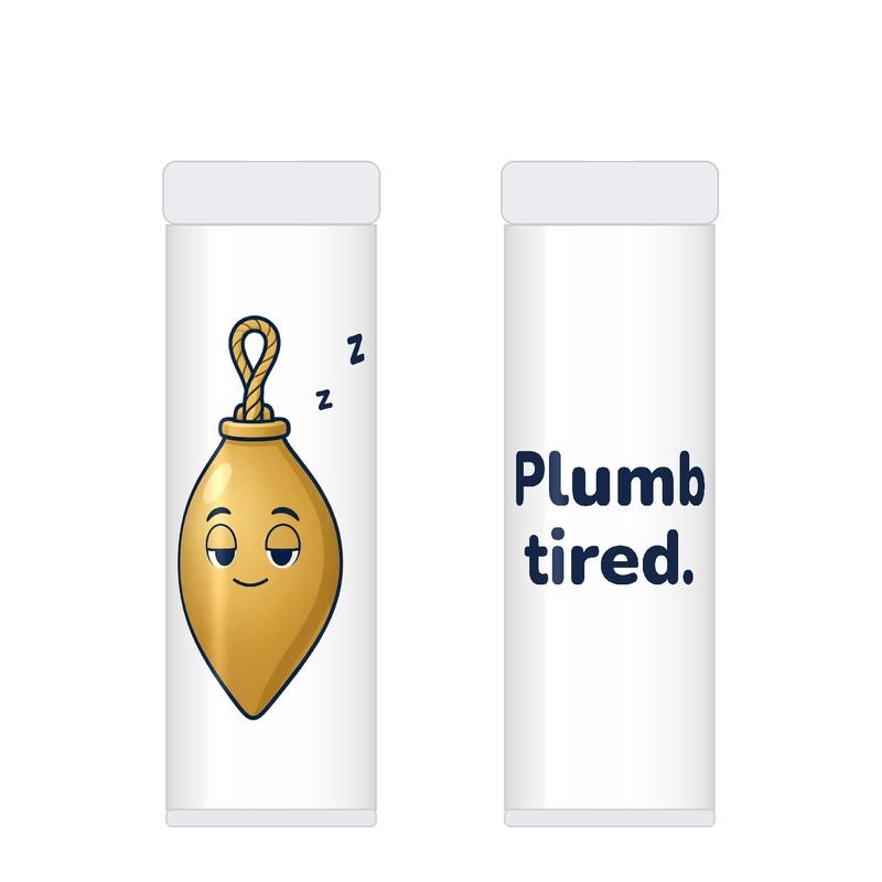 Tumbler mockup, front and back: sleepy Bob and the words Plumb tired.