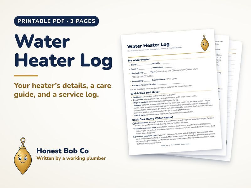 Water Heater Log printable, 3 pages